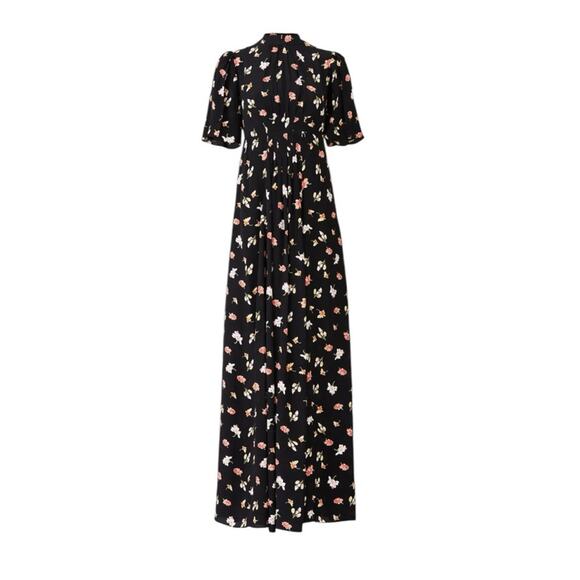 byTiMo Black Floral Maxi Short Sleeve Dress XS Feminine Vintage Style - Picture 3 of 7